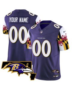 Men's Baltimore Ravens Active Player Custom Purple 2025 F.U.S.E. Maryland Flag V2 Vapor Limited Football Jersey