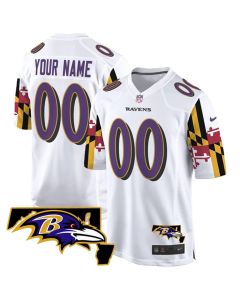 Men's Baltimore Ravens Active Player Custom White Maryland Flag Vapor Limited Football Game Jersey