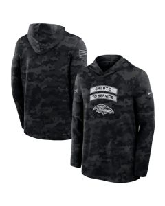 Men's Baltimore Ravens Black 2026 Salute to Service Sideline Lightweight Dri-FIT Long Sleeve Top Hoodie