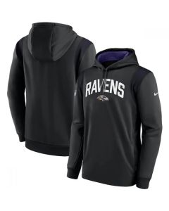 Men's Baltimore Ravens Black Sideline Stack Performance Pullover Hoodie 001