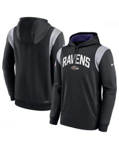 Men's Baltimore Ravens Black Sideline Stack Performance Pullover Hoodie 002