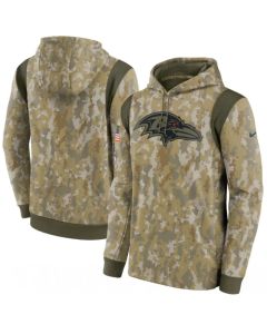 Men's Baltimore Ravens Camo 2021 Salute To Service Therma Performance Pullover Hoodie