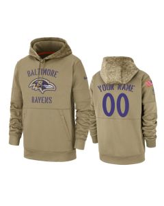 Men's Baltimore Ravens Customized Tan 2019 Salute To Service Sideline Therma Pullover Hoodie