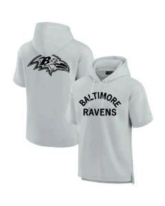 Men's Baltimore Ravens Gray Super Soft Fleece Short Sleeve Hoodie