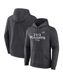Men's Baltimore Ravens Heather Charcoal 2023 Playoffs Fleece Pullover Hoodie