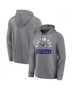 Men's Baltimore Ravens Heathered Gray No Time Off Raglan Pullover Hoodie
