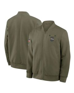 Men's Baltimore Ravens Olive 2025 Salute to Service Sideline Full-Zip Bomber Jacket (Olive)