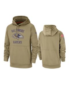 Men's Baltimore Ravens Tan 2019 Salute to Service Sideline Therma Pullover Hoodie