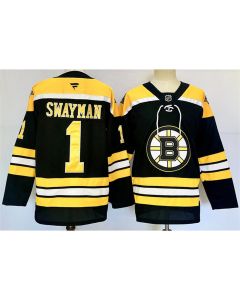 Men's Boston Bruins #1 Jeremy Swayman Black 2024-25 Home Stitched Hockey Jersey