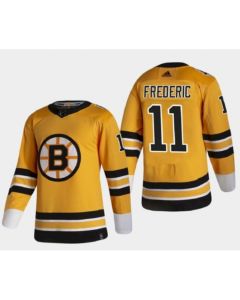 Men's Boston Bruins #11 Trent Frederic 2020-21 Yellow Reverse Retro Stitched Jersey