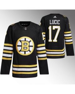 Men's Boston Bruins #17 Milan Lucic Black With Rapid7 Patch 100th Anniversary Stitched Jersey