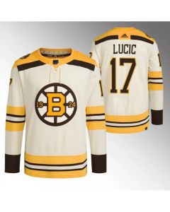 Men's Boston Bruins #17 Milan Lucic Cream 100th Anniversary StitchedStitched Jersey