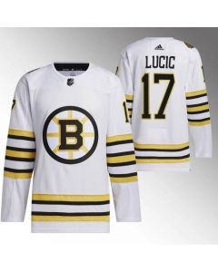 Men's Boston Bruins #17 Milan Lucic White 100th Anniversary Stitched Jersey