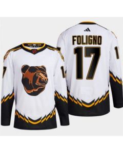 Men's Boston Bruins #17 Nick Foligno White 2022-23 Reverse Retro Stitched Jersey