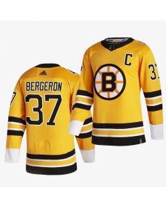 Men's Boston Bruins #37 Patrice Bergeron 2020-21 Yellow Reverse Retro Stitched Jersey