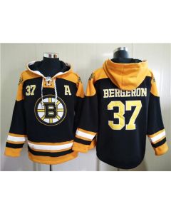 Men's Boston Bruins #37 Patrice Bergeron Black Ageless Must-Have Lace-Up Pullover Hoodie
