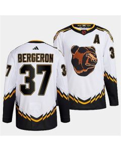 Men's Boston Bruins #37 Patrice Bergeron White 2022-23 Reverse Retro Stitched Jersey