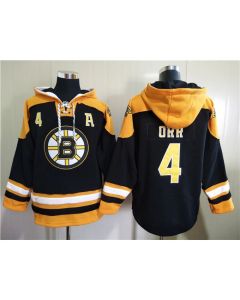 Men's Boston Bruins #4 Bobby Orr Black Ageless Must-Have Lace-Up Pullover Hoodie