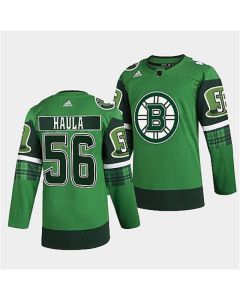 Men's Boston Bruins #56 Erik Haula 2022 Green St Patricks Day Warm-Up Stitched Jersey