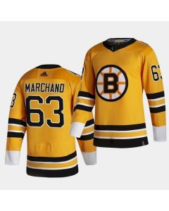 Men's Boston Bruins #63 Brad Marchand 2021 Yellow Reverse Retro Stitched NHL Jersey