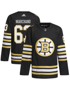 Men's Boston Bruins #63 Brad Marchand Black 100th Anniversary Primegreen Stitched Jersey