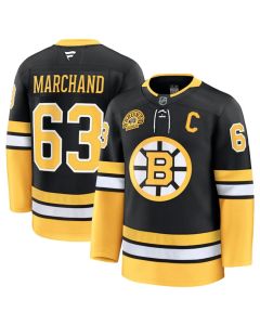 Men's Boston Bruins #63 Brad Marchand Black 100th Anniversary With C Patch Stitched Hockey Jersey