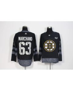 Men's Boston Bruins #63 Brad Marchand Black 1917-2017 100th Anniversary Stitched NHL Jersey (Black)