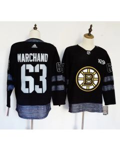 Men's Boston Bruins #63 Brad Marchand Black 1917-2017 100th Anniversary Stitched NHL Jersey