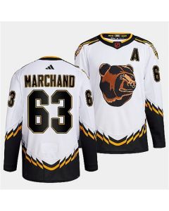 Men's Boston Bruins #63 Brad Marchand White 2022-23 Reverse Retro Stitched Jersey