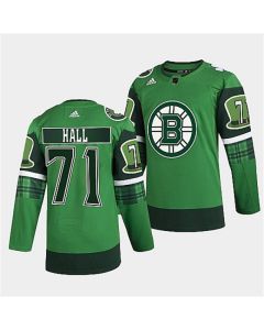 Men's Boston Bruins #71 Taylor Hall 2022 Green St Patricks Day Warm-Up Stitched Jersey