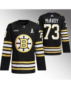 Men's Boston Bruins #73 Charlie McAvoy Black With Rapid7 Patch 100th Anniversary Stitched Jersey