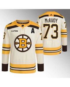 Men's Boston Bruins #73 Charlie McAvoy Cream With Rapid7 Patch 100th Anniversary Stitched Jersey