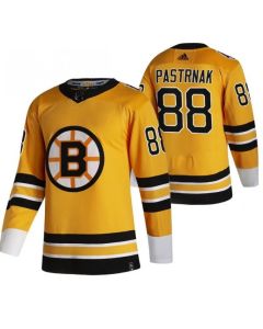 Men's Boston Bruins #88 David Pastrnak 2020-21 Yellow Reverse Retro Stitched Jersey