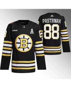 Men's Boston Bruins #88 David Pastrnak Black With Rapid7 Patch 100th Anniversary Stitched Jersey