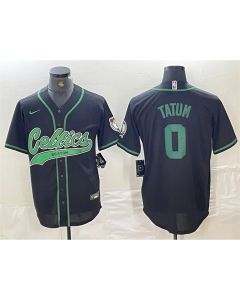 Men's Boston Celtics #0 Jayson Tatum Black With Patch Stitched Baseball Jersey (Black)