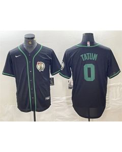 Men's Boston Celtics #0 Jayson Tatum Black With Patch Stitched Baseball Jersey (Style 2)