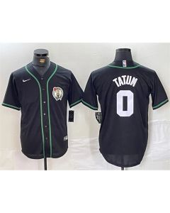 Men's Boston Celtics #0 Jayson Tatum Black With Patch Stitched Baseball Jersey