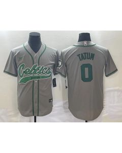 Men's Boston Celtics #0 Jayson Tatum Gray Stitched Baseball Jersey (Gray)