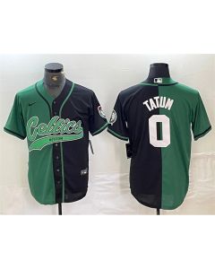 Men's Boston Celtics #0 Jayson Tatum Green/Black Split Stitched Baseball Jersey