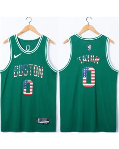 Men's Boston Celtics #0 Jayson Tatum USA Flag Green Stitched Jersey (Green)