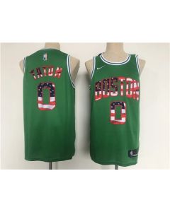 Men's Boston Celtics #0 Jayson Tatum USA Flag Green Stitched Jersey