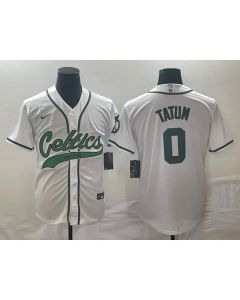 Men's Boston Celtics #0 Jayson Tatum White Stitched Baseball Jersey