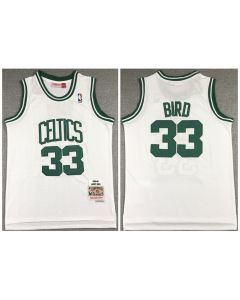 Men's Boston Celtics #33 Larry Bird 1985-86 White Throwback Stitched Jersey