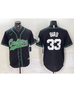 Men's Boston Celtics #33 Larry Bird Black With Patch Stitched Baseball Jersey (Black)