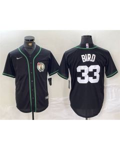 Men's Boston Celtics #33 Larry Bird Black With Patch Stitched Baseball Jersey