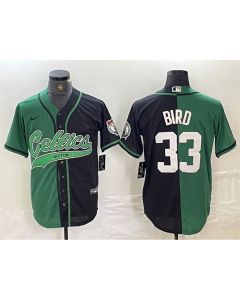 Men's Boston Celtics #33 Larry Bird Green/Black Split Stitched Baseball Jersey
