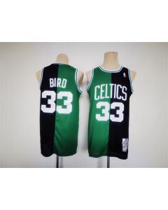 Men's Boston Celtics #33 Larry Bird Green/Black Split Throwback Stitched Jersey