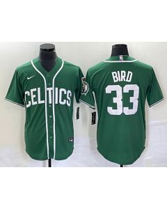 Men's Boston Celtics #33 Larry Bird Green Stitched Baseball Jersey