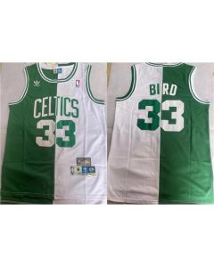 Men's Boston Celtics #33 Larry Bird White/Green Split Throwback Stitched Jersey