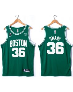 Men's Boston Celtics #36 Marcus Smart Green No.6 Patch Stitched Basketball Jersey